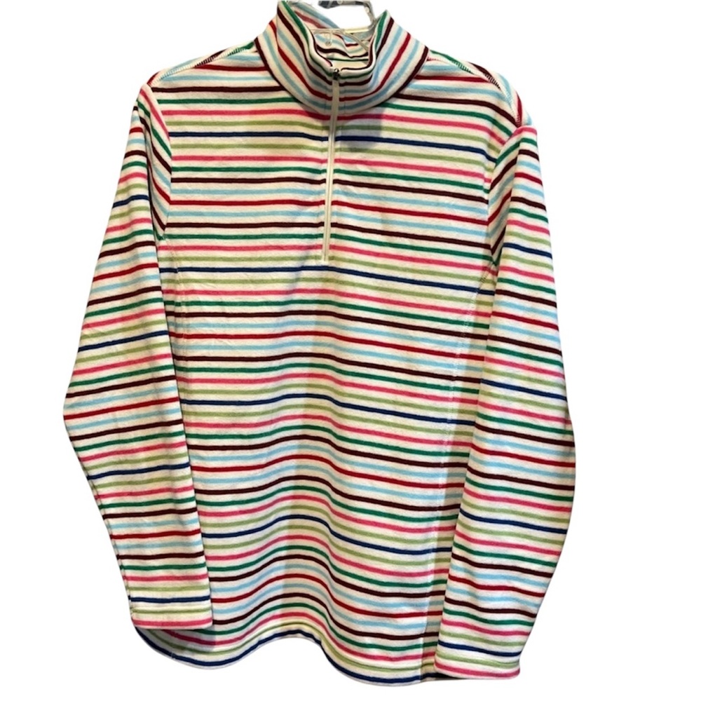 New Lands’ End Women’s Fleece 1/4 Zip Rainbow STRIPED Pullover XL 18 Soft NWOT